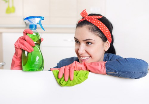 Cleaner treating a carpet stain in a South Kensington flat