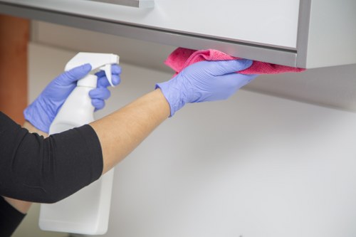 Professional cleaner detailing a kitchen deep clean in South Kensington